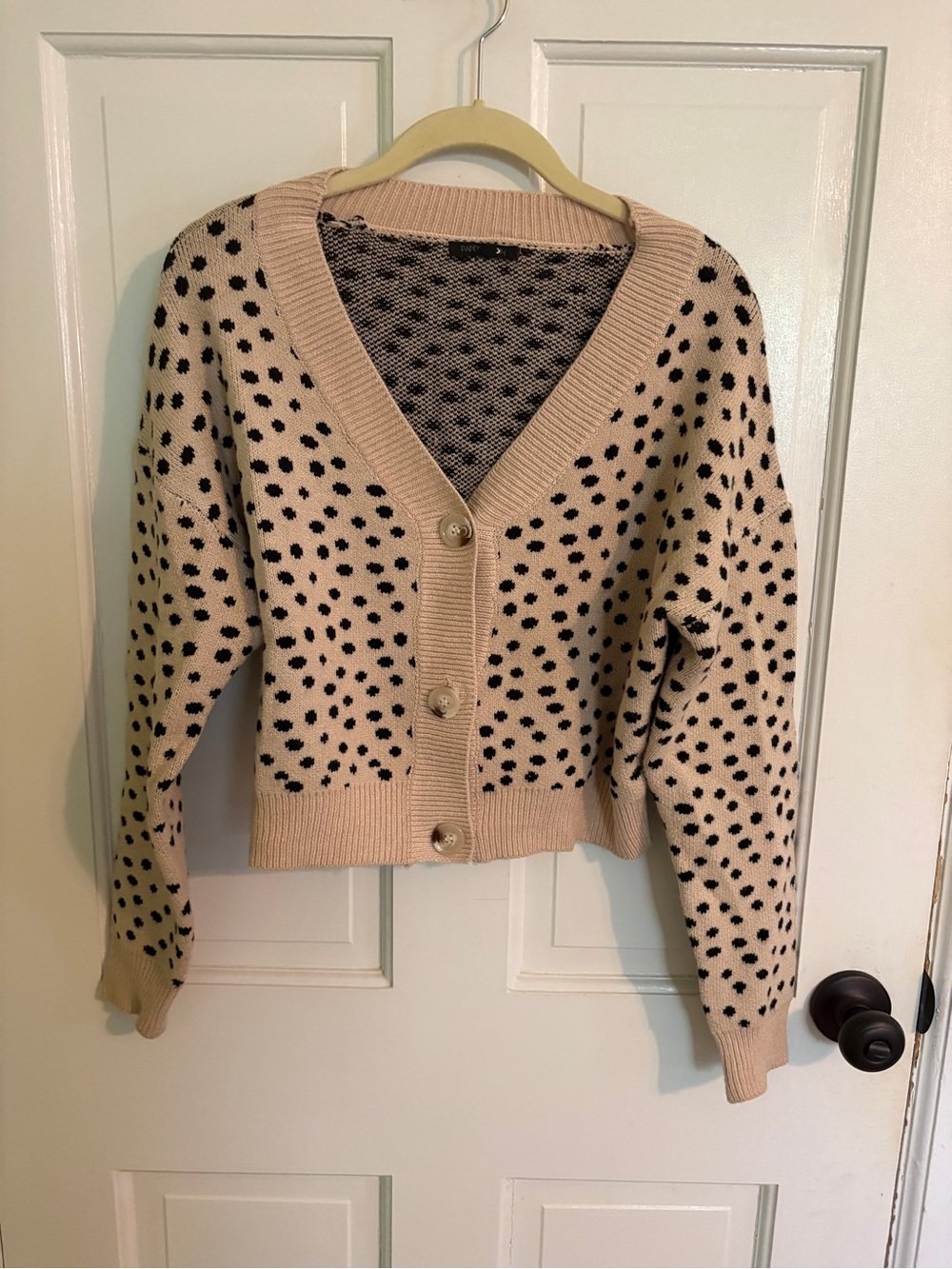 Papermoon Beige and Black Polka Dot V-Neck Cardigan